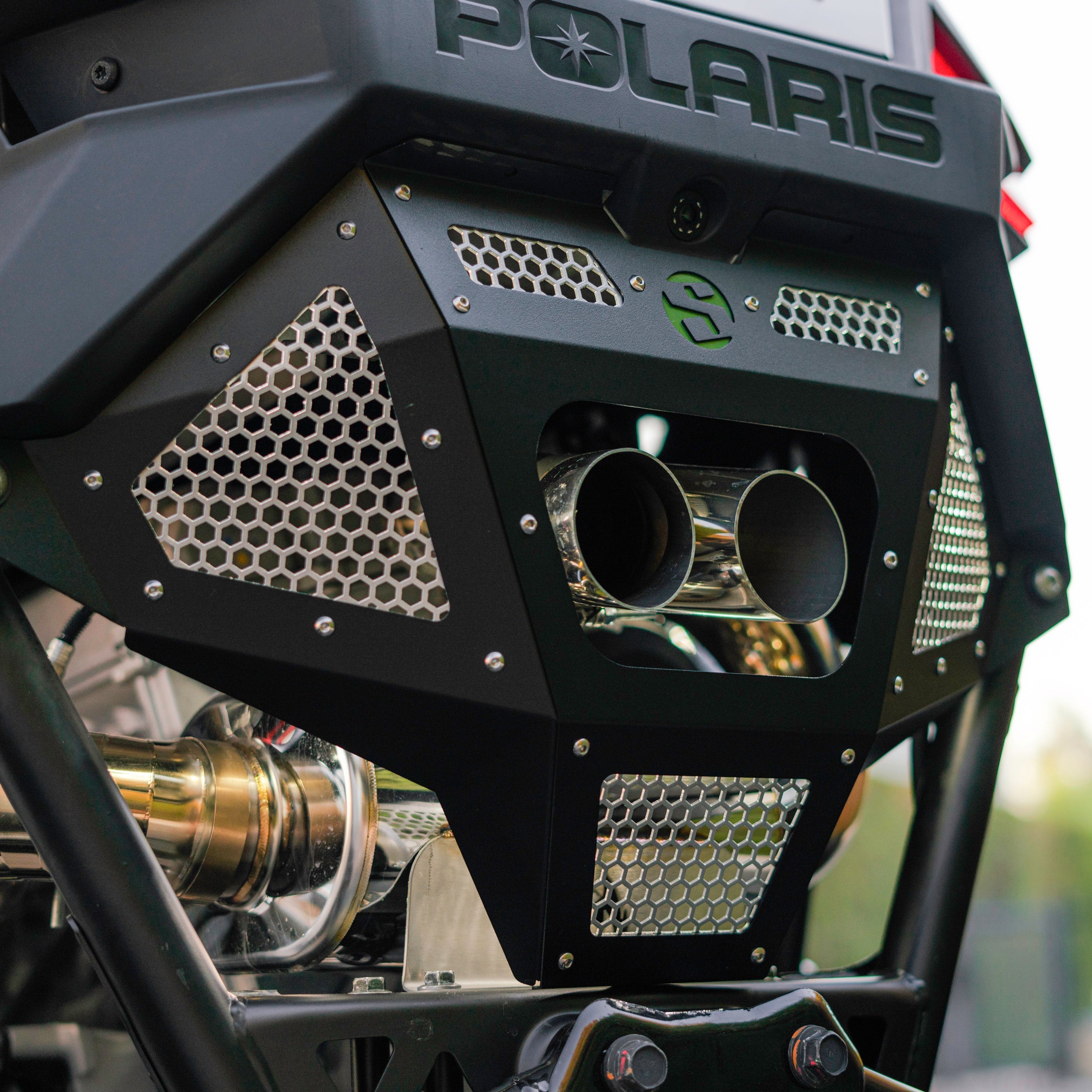 Photo of Polaris Pro R Rear Exhaust Cover by SDR Motorsports - Premium Exhaust Covers for UTVs / Side by Sides
