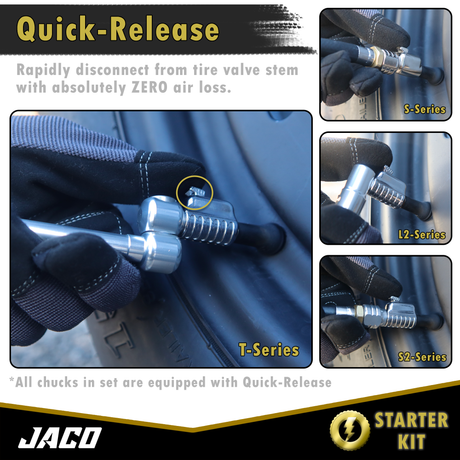 Photo of Lightning™ Tire Air Chuck Starter Kit - Patented | Open Flow, 1/4" F-NPT (Set of 7) by JACO - Premium Air Chuck Kit for UTVs / Side by Sides