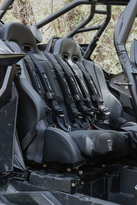 Photo of RZR 4 PRO (Turbo R, Pro R, Pro) Rear Bench Seat W Harnesses (2020-2025) by UTVMA - Premium Bench Seat for UTVs / Side by Sides