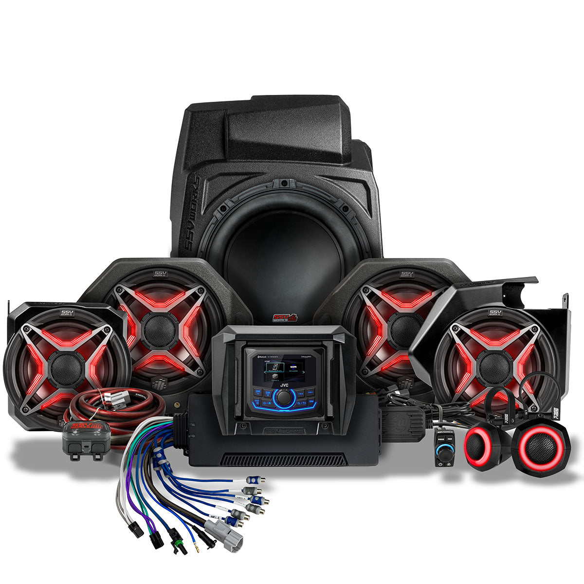 Photo of SSV Works - 2025-2026 PolarisÂ® RZR Pro R / Pro S / Pro XP Phase-5 V-Spec 7-Speaker Plug-&-Play Kit w/JVC Radio by SSV Works - Premium for UTVs / Side by Sides