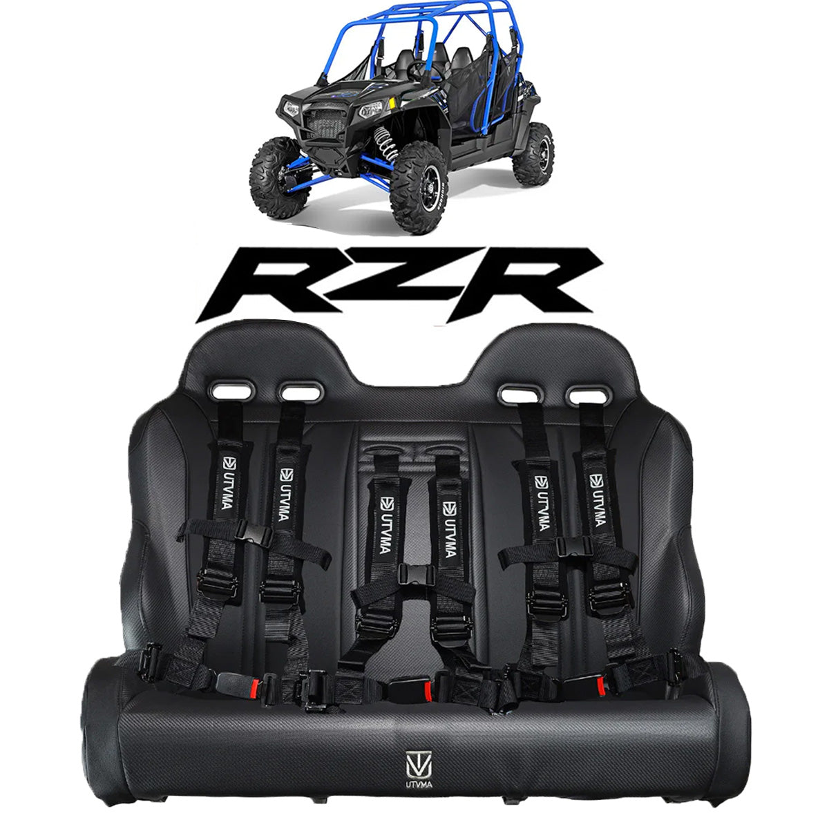Photo of RZR 900/800 Rear Bench Seat W Harnesses (2010-2014) by UTV Mountain Accessories - Premium Seats & Accessories for UTVs / Side by Sides