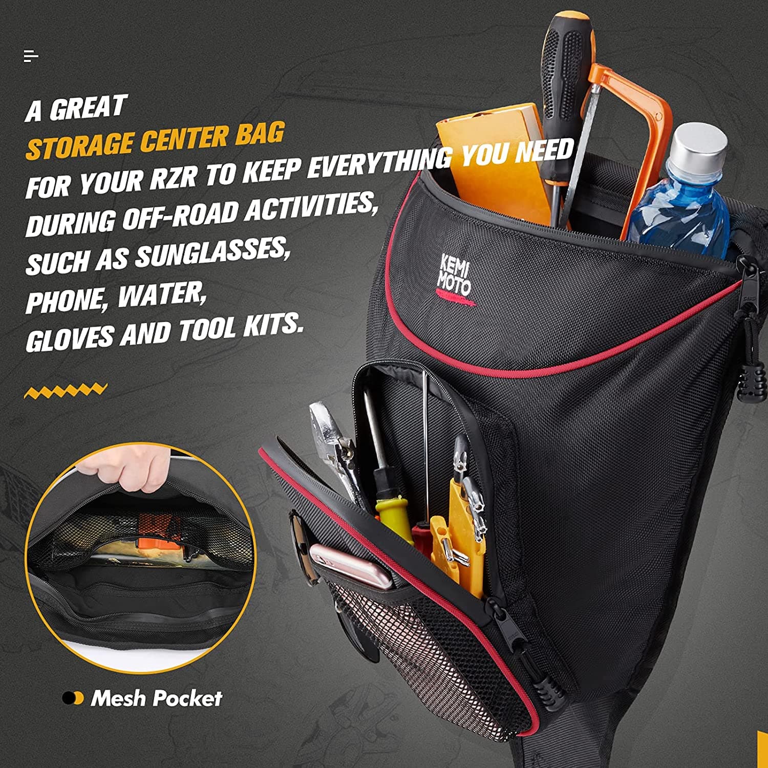 Photo of Door Bags & Center Storage Bag for Polaris RZR XP 1000/4 /XP Turbo by Kemimoto - Premium for UTVs / Side by Sides