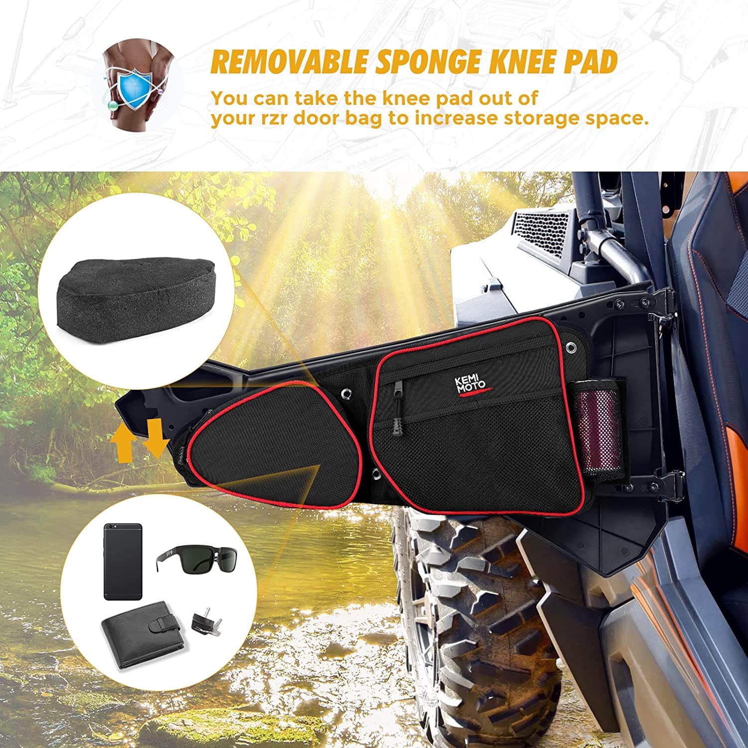 Photo of Door Bags & Center Storage Bag for Polaris RZR XP 1000/4 /XP Turbo by Kemimoto - Premium for UTVs / Side by Sides