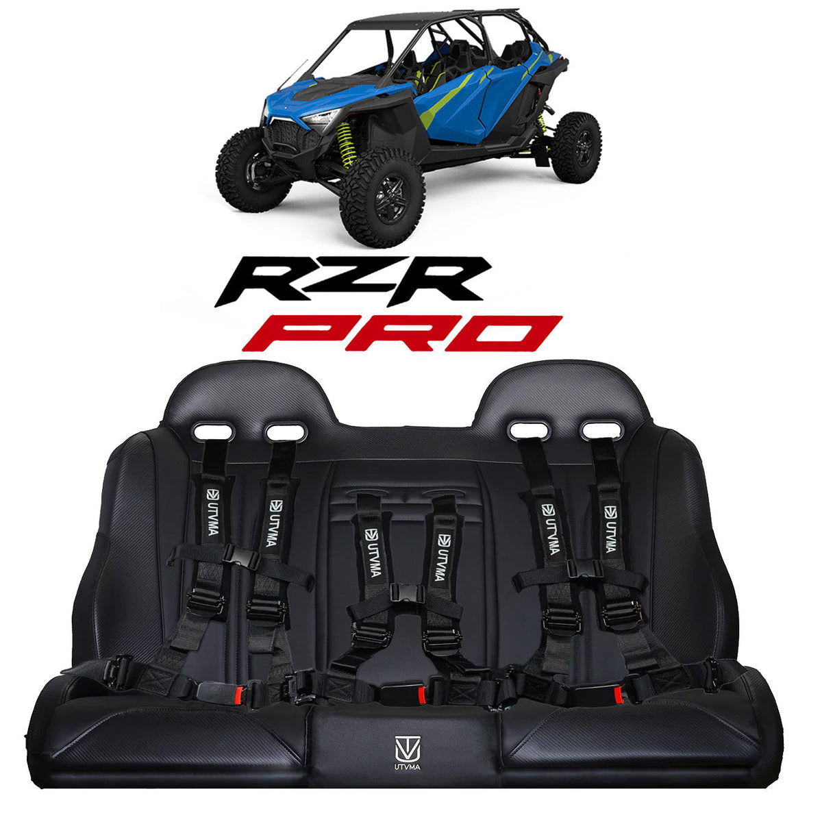 Photo of RZR 4 PRO (Turbo R, Pro R, Pro) Rear Bench Seat W Harnesses (2020-2024) by UTV Mountain Accessories - Premium Seats & Accessories for UTVs / Side by Sides