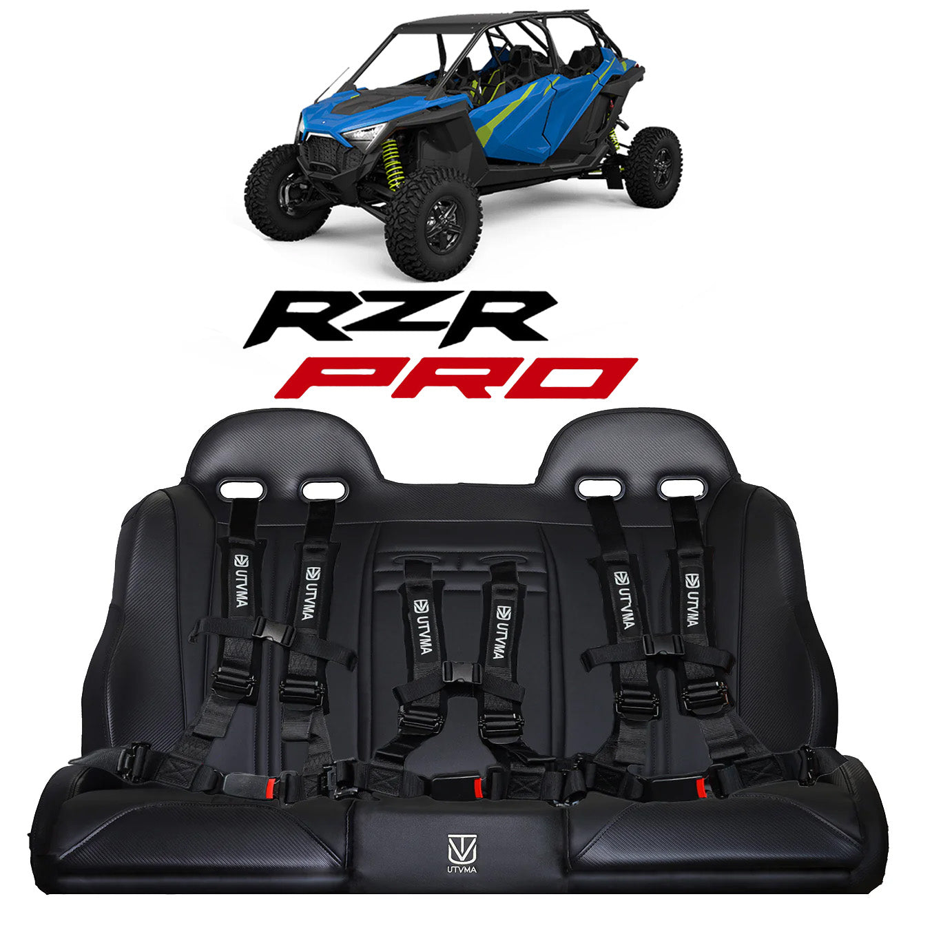 Photo of RZR 4 PRO (Turbo R, Pro R, Pro) Rear Bench Seat W Harnesses (2020-2024) by UTV Mountain Accessories - Premium Seats & Accessories for UTVs / Side by Sides
