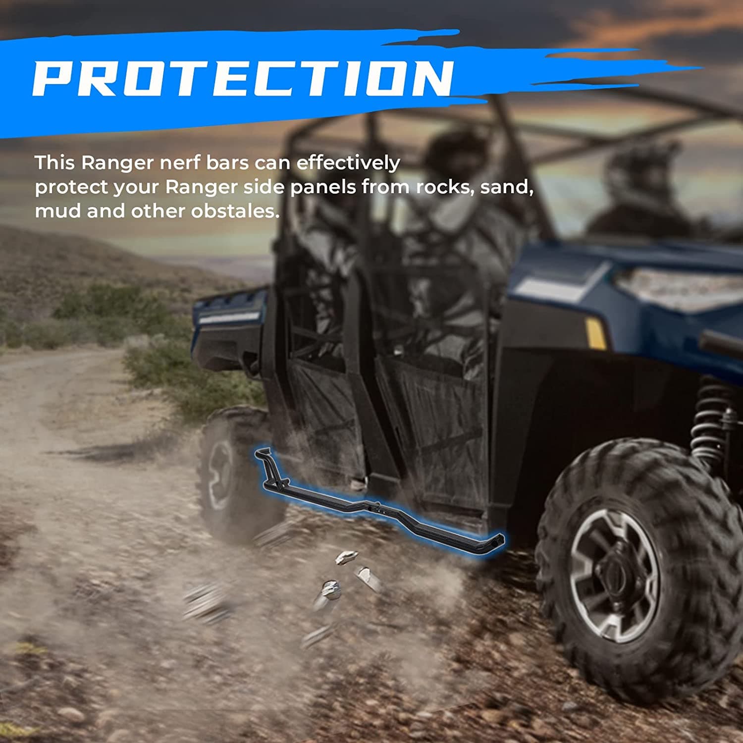 Photo of Nerf Bars Rock Sliders for Ranger Crew XP 1000 2019-2025 by Kemimoto - Premium for UTVs / Side by Sides