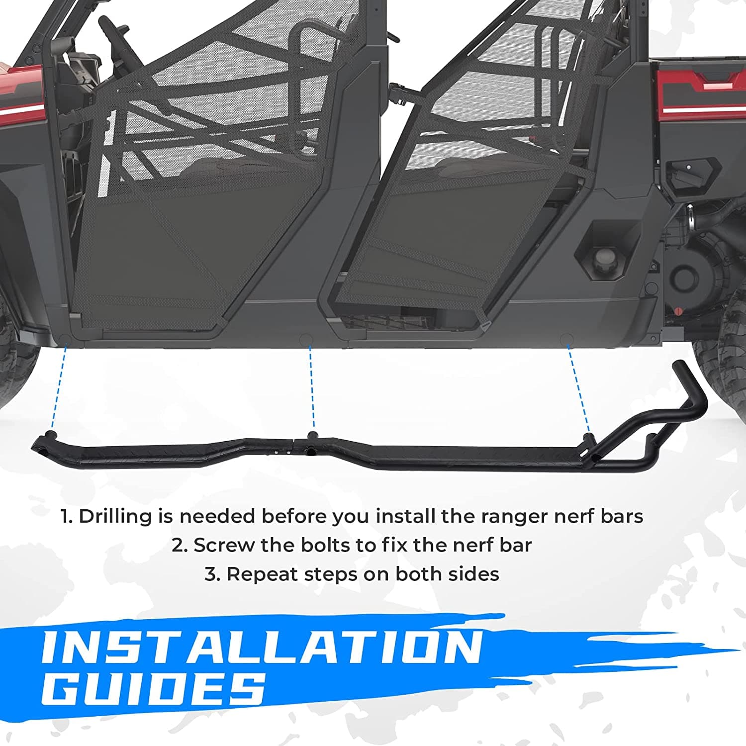 Photo of Nerf Bars Rock Sliders for Ranger Crew XP 1000 2019-2025 by Kemimoto - Premium for UTVs / Side by Sides