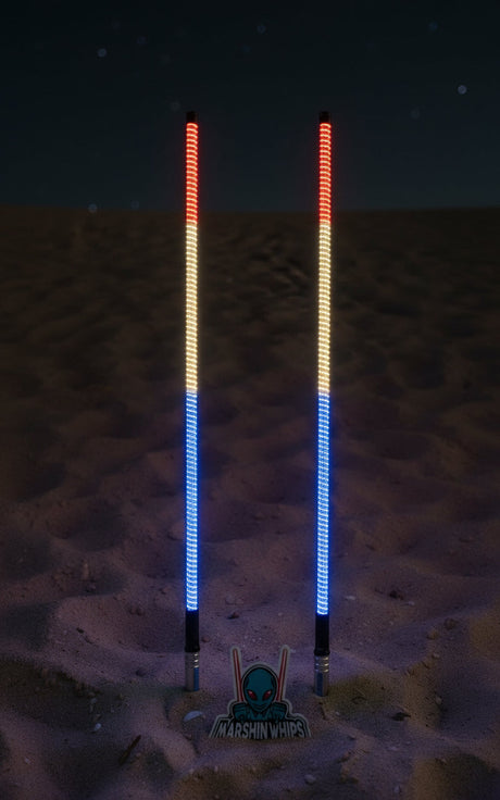 Photo of Game Changer LED Whip - Red, White & Blue Single Edition by Marshin Whips - Premium for UTVs / Side by Sides