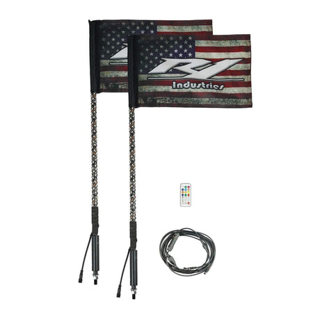 Pair of flag-equipped 3-foot R1 whips with remote and wiring
