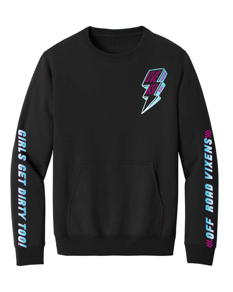 Photo of Ride Fast Pocket Crew Sweatshirt by OFF-ROAD VIXENS CLOTHING CO. - Premium Ladies Long Sleeves for UTVs / Side by Sides