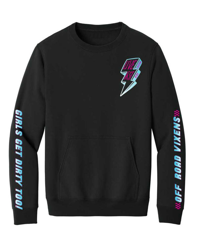 Photo of Ride Fast Pocket Crew Sweatshirt by OFF-ROAD VIXENS CLOTHING CO. - Premium Ladies Long Sleeves for UTVs / Side by Sides