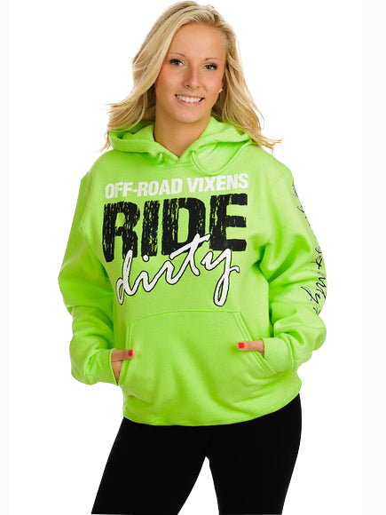Photo of Ride like a Vixen Hoodie - Neon Green by OFF-ROAD VIXENS CLOTHING CO. - Premium Ladies Hoodies for UTVs / Side by Sides