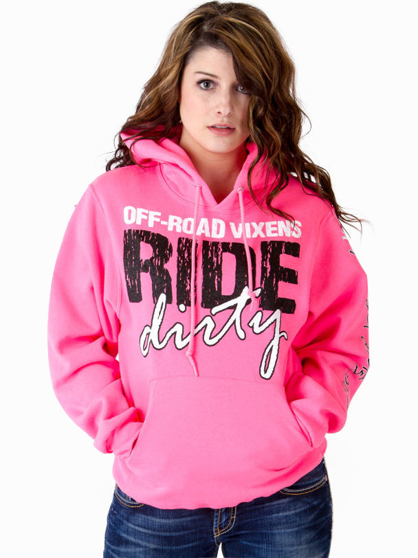 Photo of Ride like a Vixen Hoodie - Neon Pink by OFF-ROAD VIXENS CLOTHING CO. - Premium Ladies Hoodies for UTVs / Side by Sides