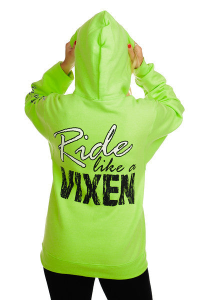 Photo of Ride like a Vixen Hoodie - Neon Green by OFF-ROAD VIXENS CLOTHING CO. - Premium Ladies Hoodies for UTVs / Side by Sides