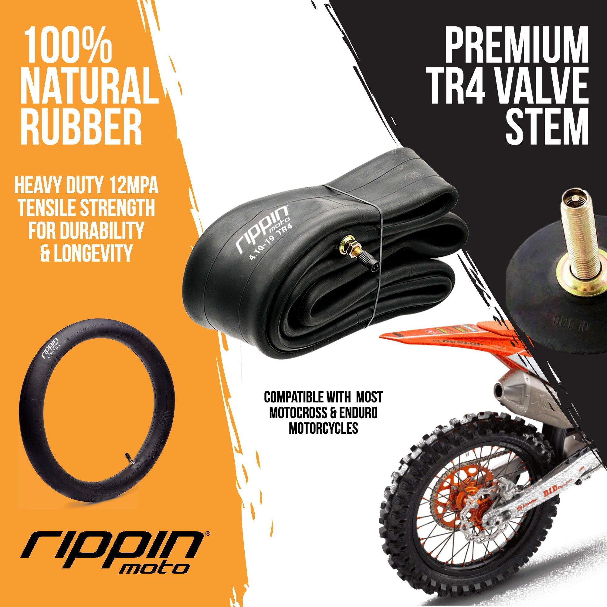 Photo of 100/90-19 (4.10 x 19) Heavy Duty 19" Motorcycle Inner Tube - 3mm Thick by Rippin Moto - Premium Tire for UTVs / Side by Sides