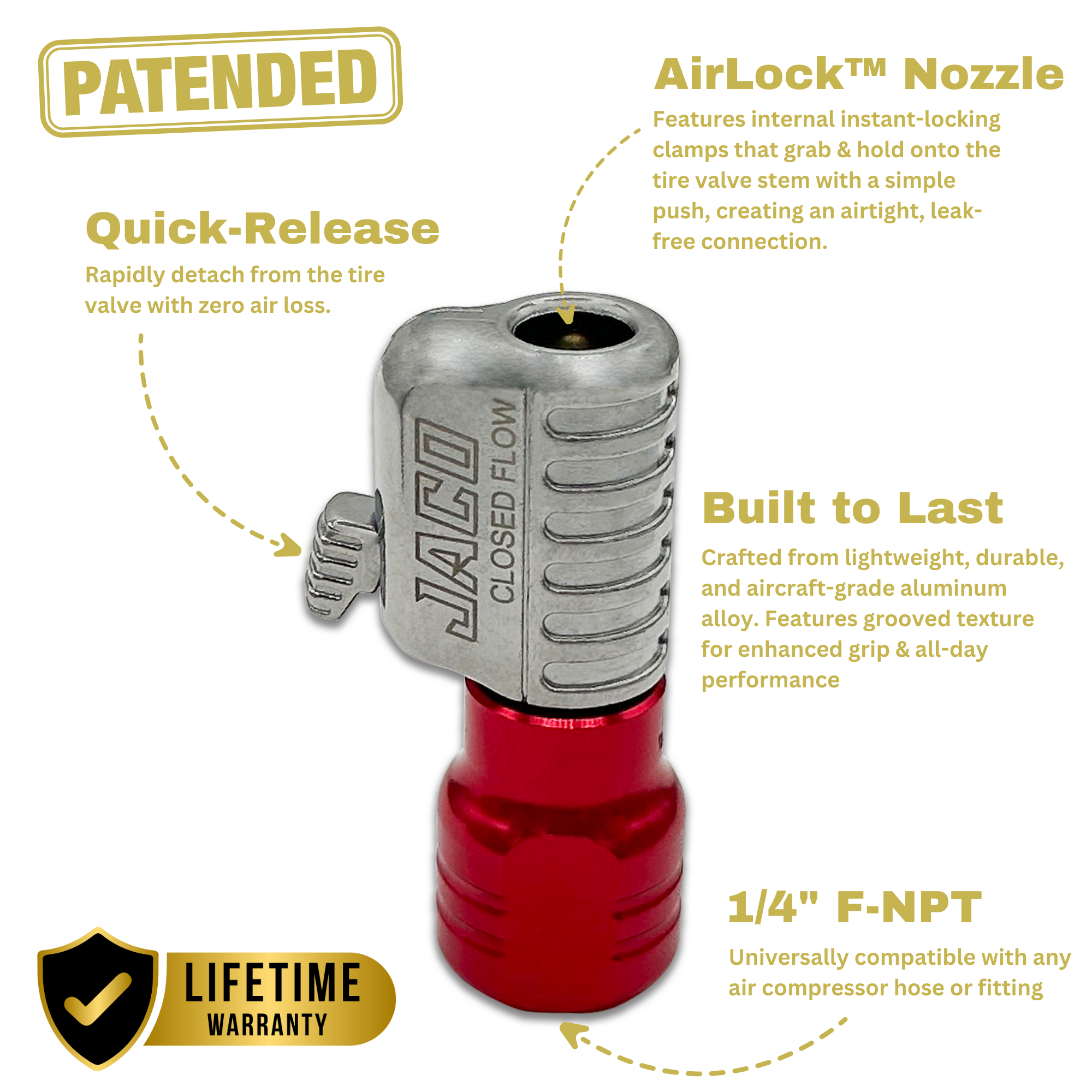 Photo of Lightning™ S2-Series Tire Air Chuck - 1/4" F-NPT by JACO - Premium Air Chuck for UTVs / Side by Sides