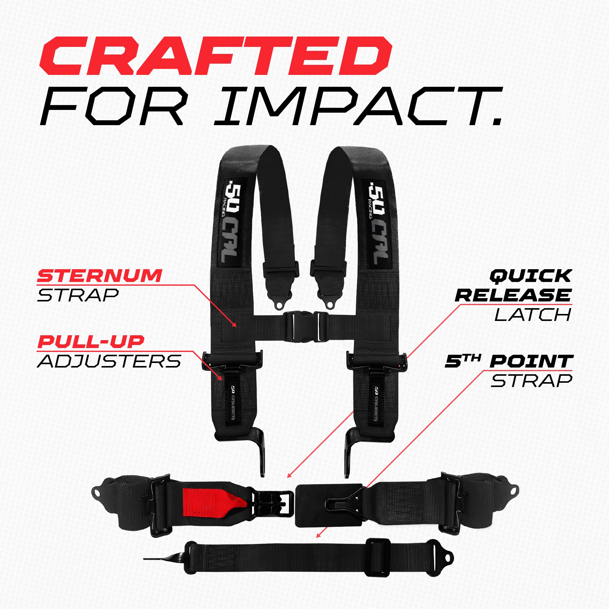 SFI Approved 5 Point Racing Harness - 3" Padded Straps + Quick Release (Black & Red)