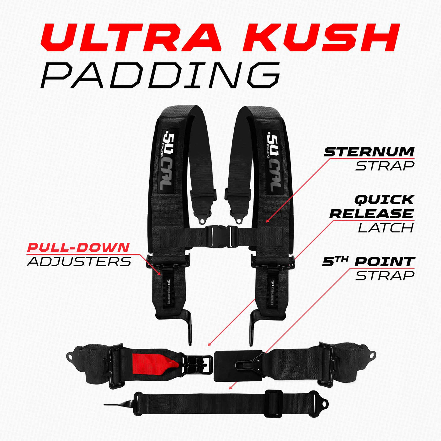 SFI Approved 5 Point Racing Harness - 3" Padded Straps + Quick Release (Black & Red)