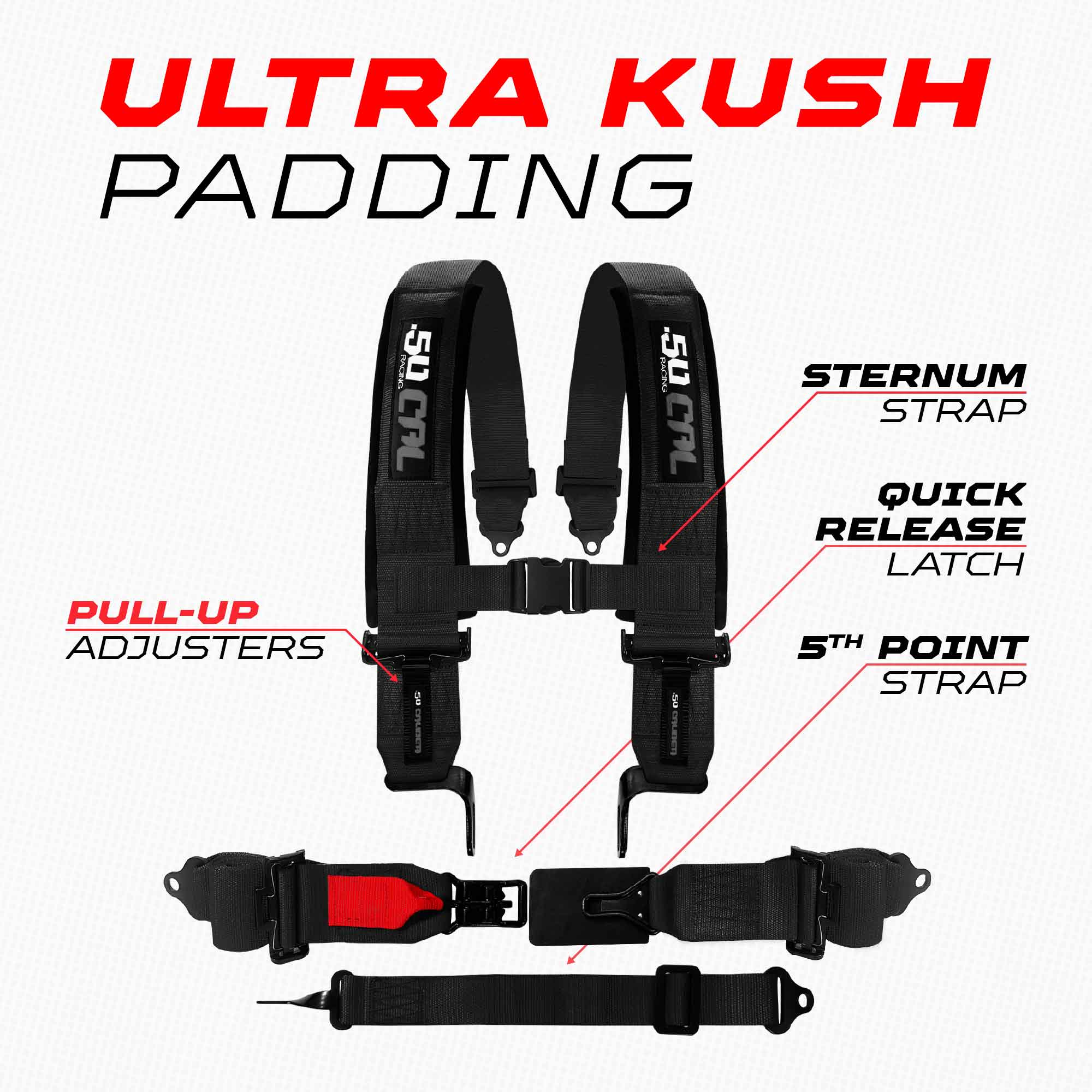 SFI Approved 5 Point Racing Harness - 3" Padded Straps + Quick Release (Black & Red)
