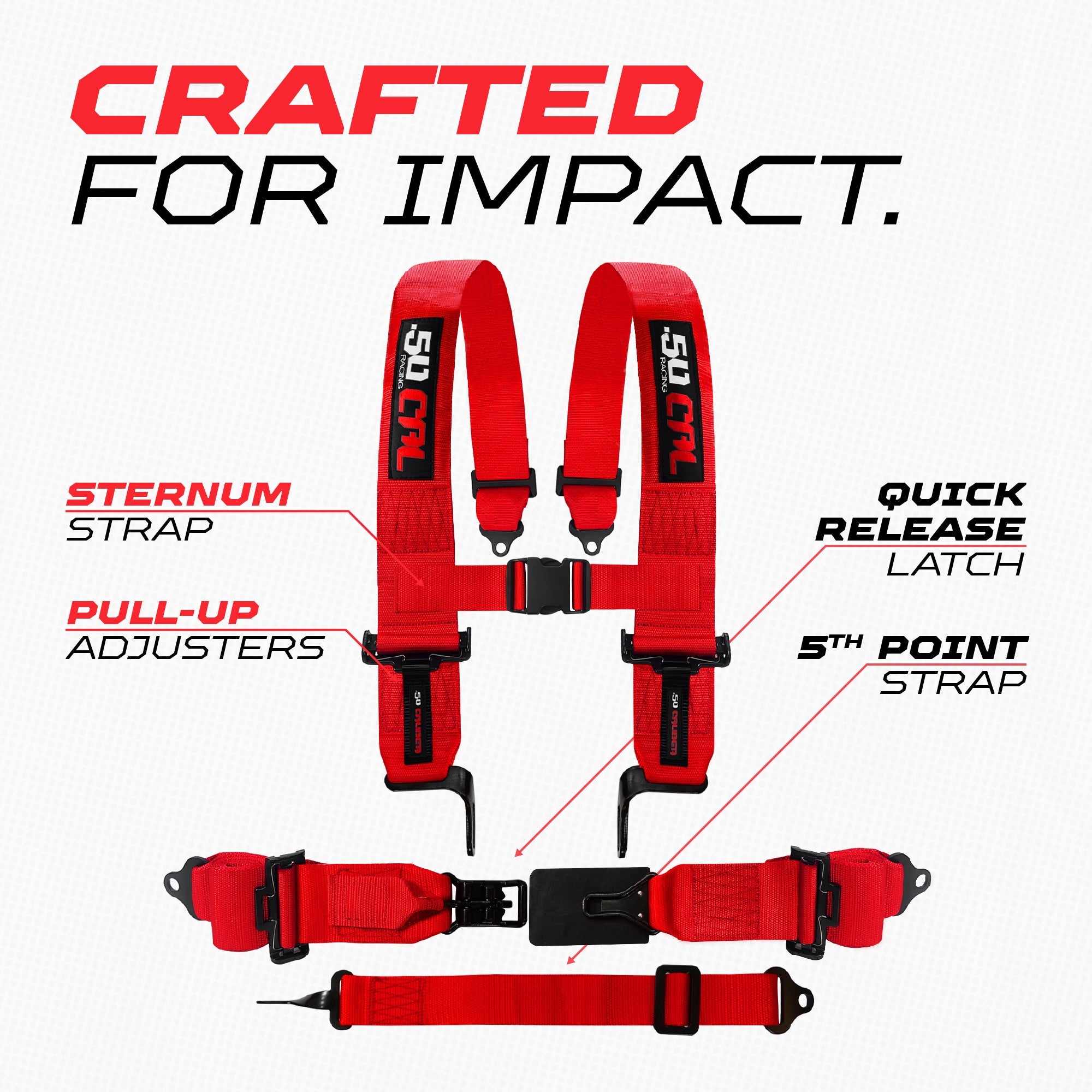 SFI Approved 5 Point Racing Harness - 3" Padded Straps + Quick Release (Black & Red)