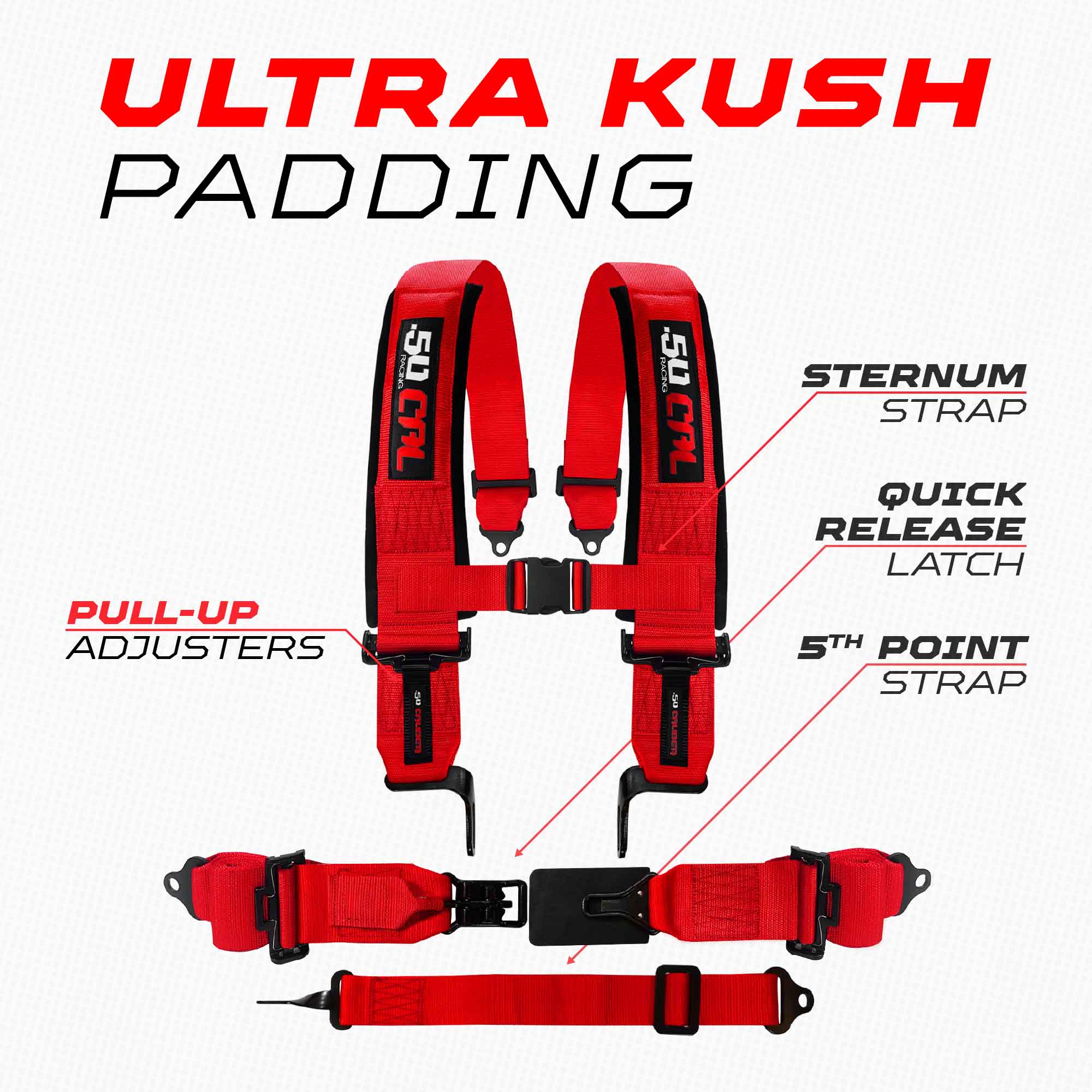 SFI Approved 5 Point Racing Harness - 3" Padded Straps + Quick Release (Black & Red)
