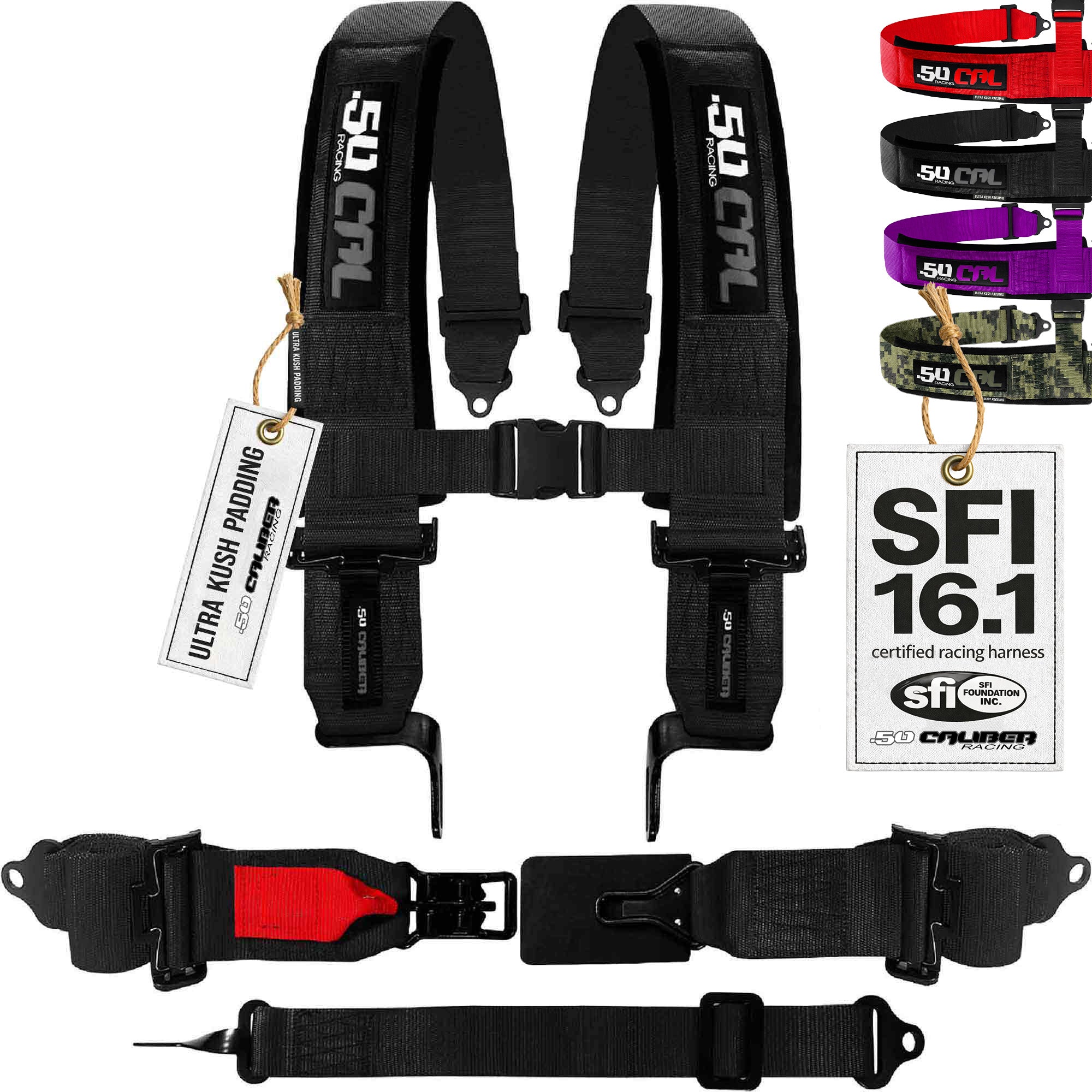 SFI Approved 5 Point Racing Harness - 3" Padded Straps + Quick Release (Black & Red)