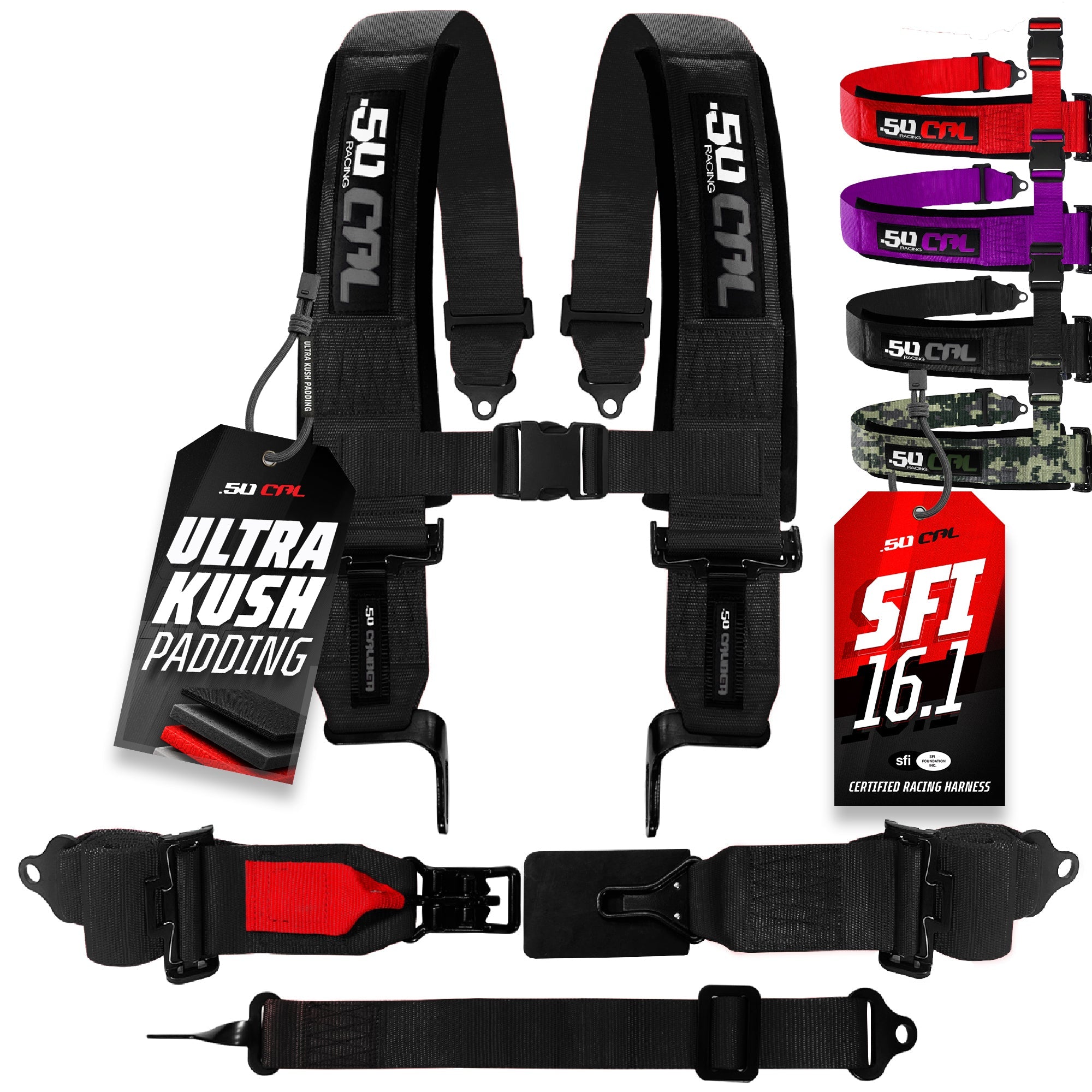 SFI Approved 5 Point Racing Harness - 3" Padded Straps + Quick Release (Black & Red)