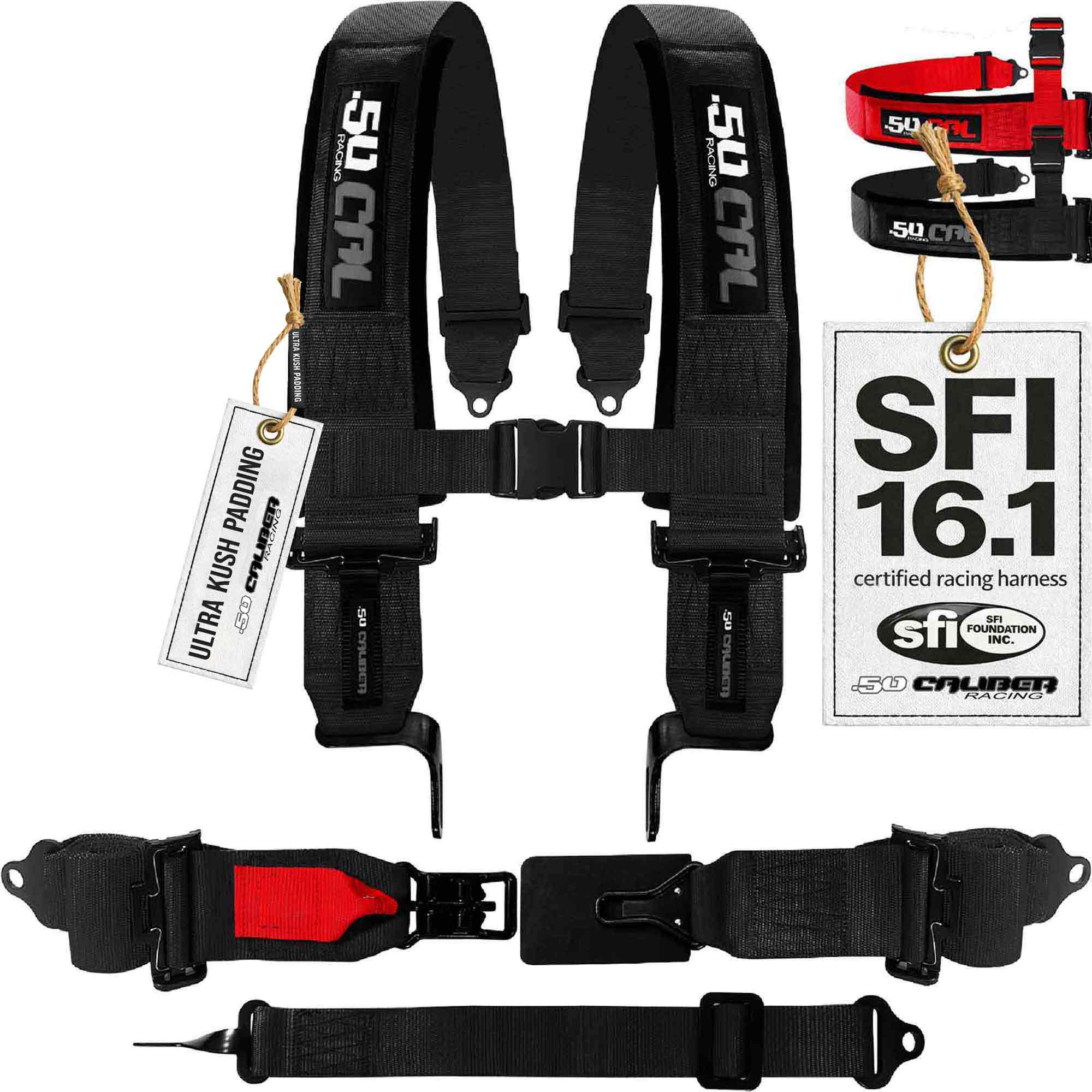SFI Approved 5 Point Racing Harness - 3" Padded Straps + Quick Release (Black & Red)