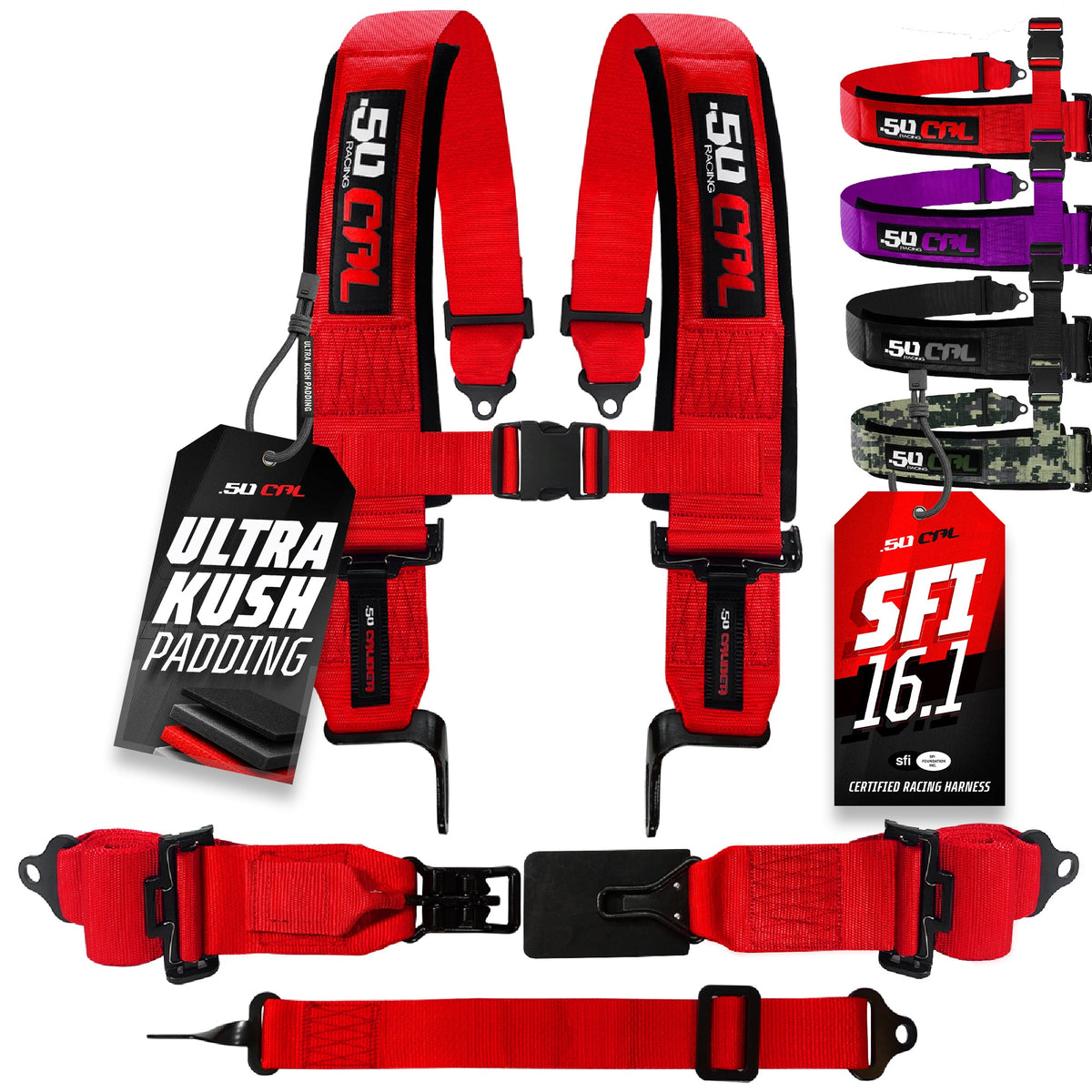 SFI Approved 5 Point Racing Harness - 3" Padded Straps + Quick Release (Black & Red)