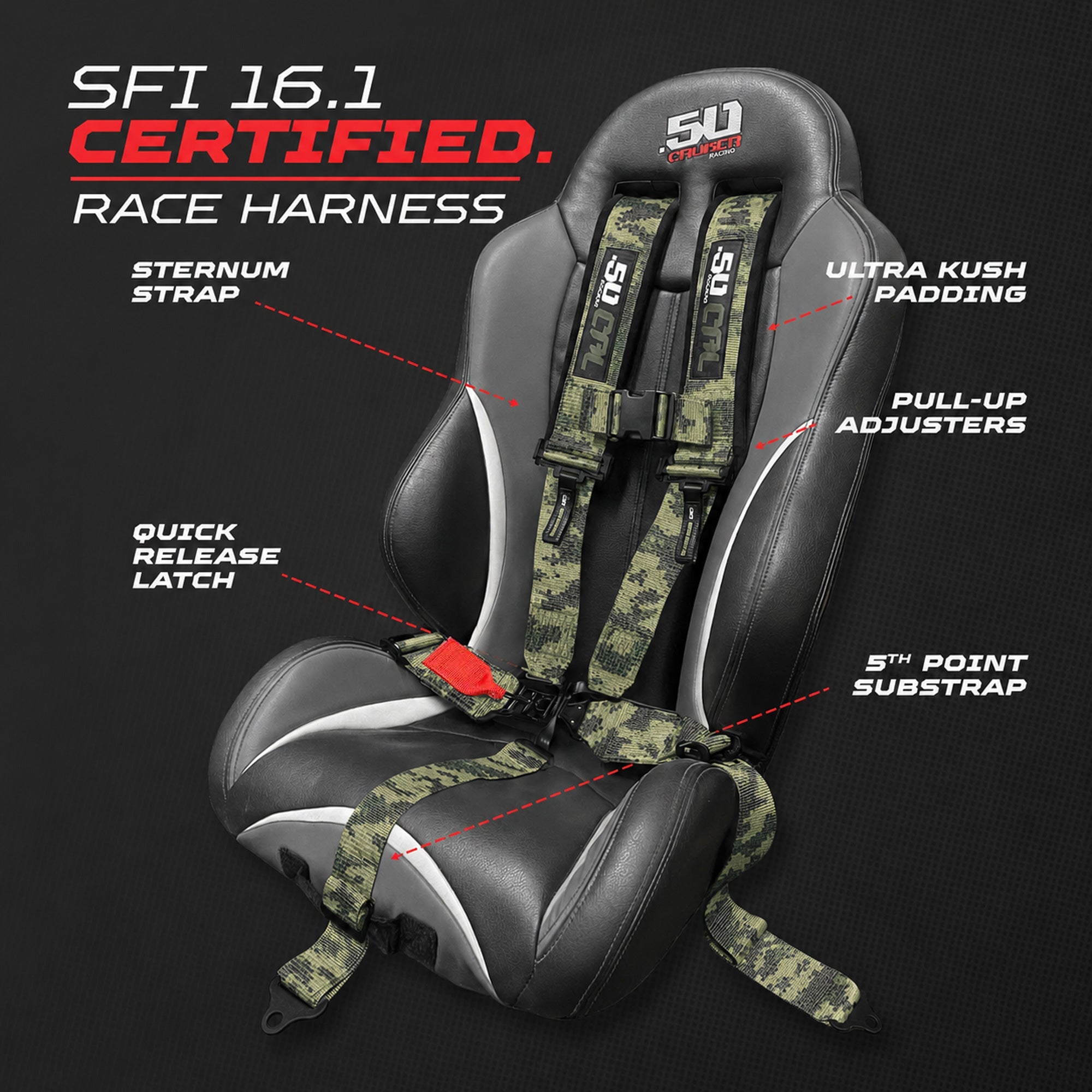 SFI Approved 5 Point Racing Harness - 3" Padded Straps + Quick Release (Black & Red)