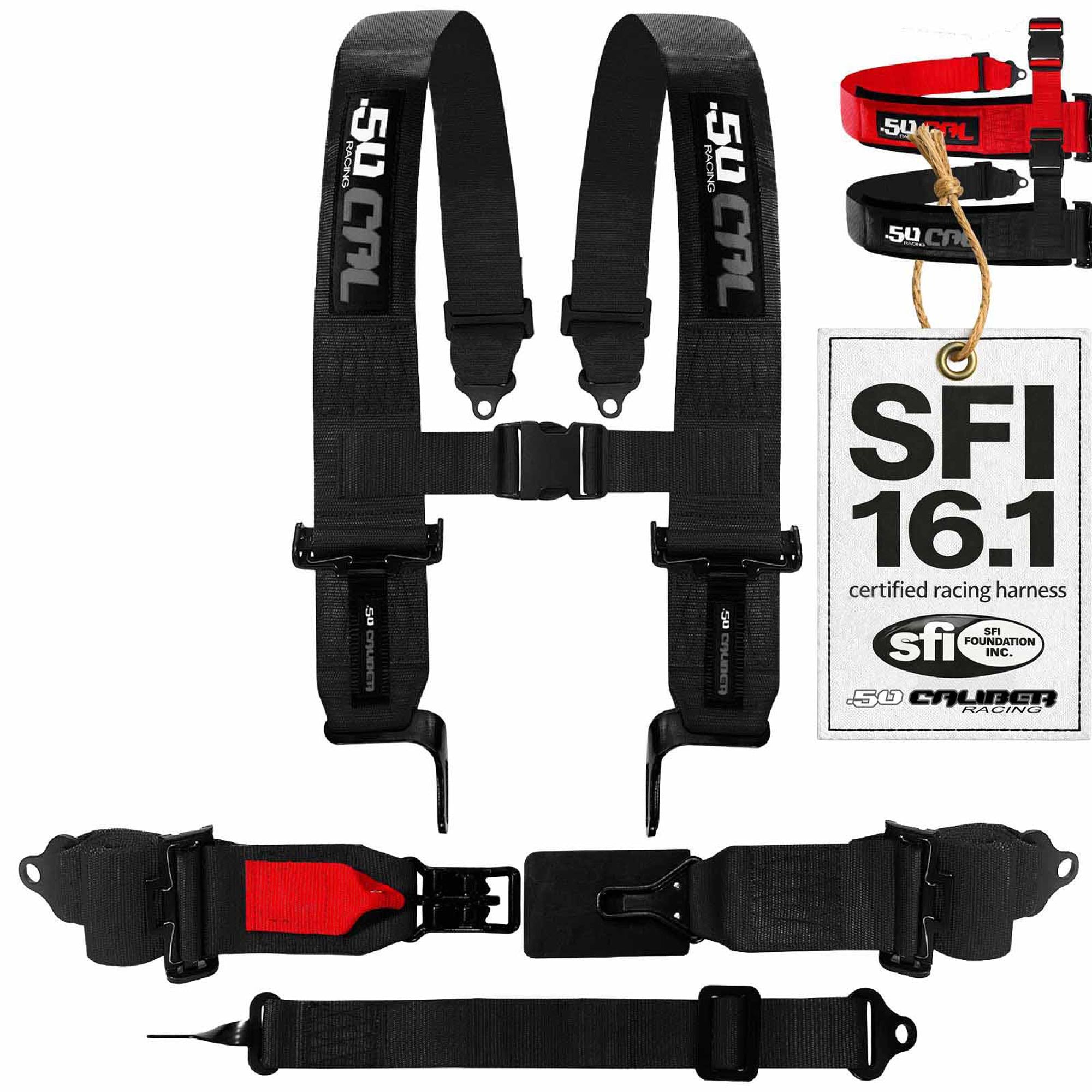 SFI Approved 5 Point Racing Harness - 3" Padded Straps + Quick Release (Black & Red)