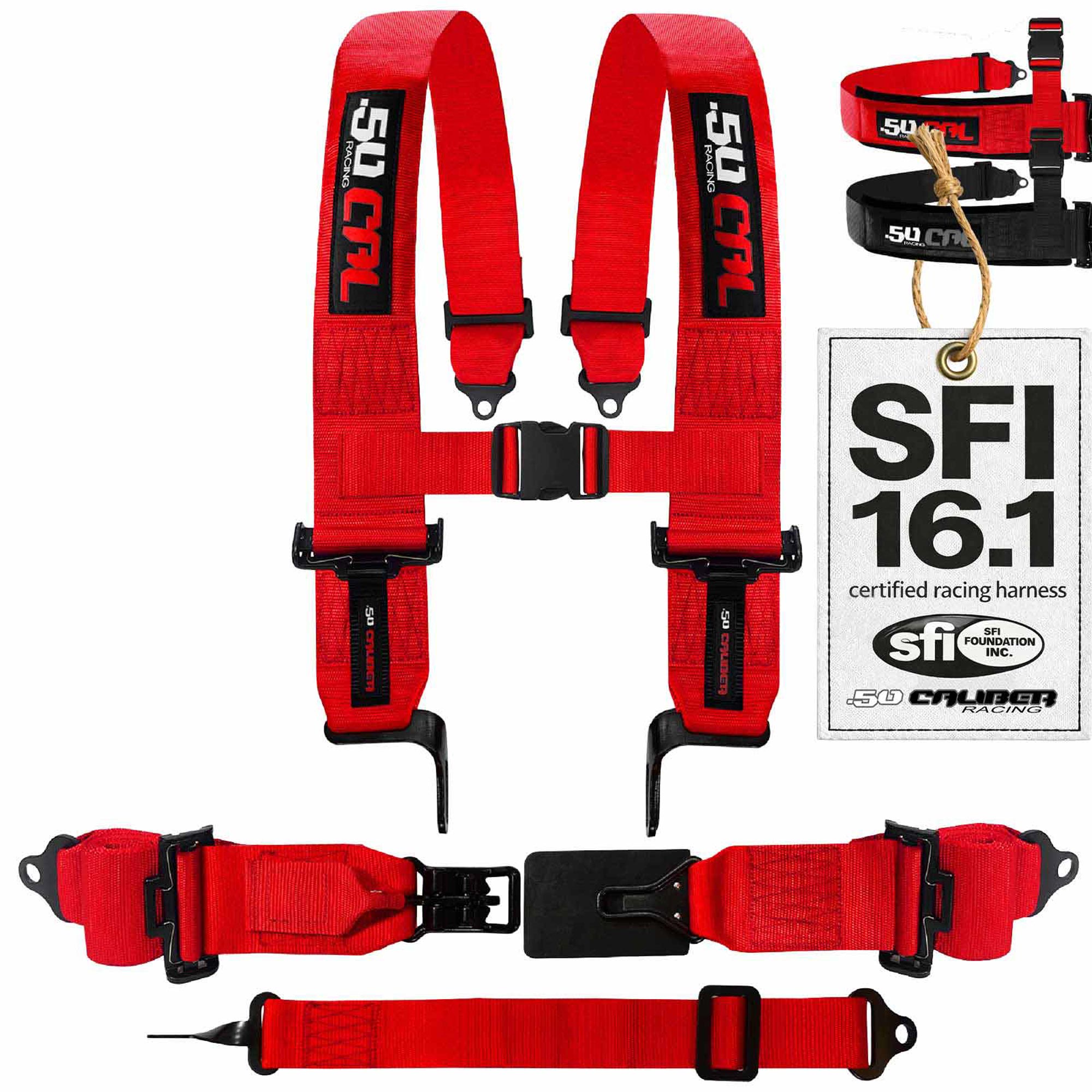 SFI Approved 5 Point Racing Harness - 3" Padded Straps + Quick Release (Black & Red)
