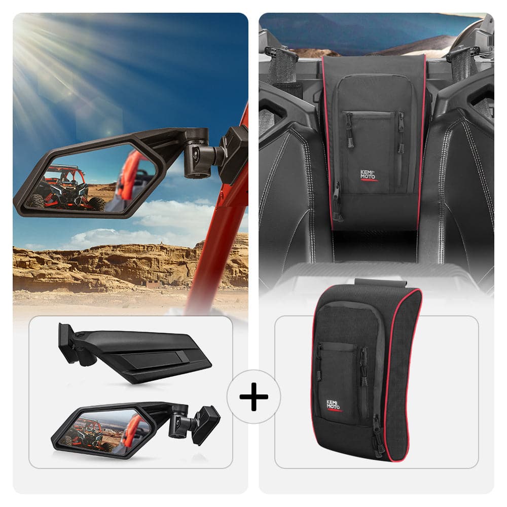 Photo of Side View Mirror & Console Storage Bag for Can-Am Maverick X3 by Kemimoto - Premium for UTVs / Side by Sides