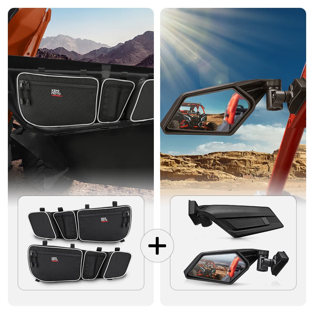 Photo of Kemimoto Front Door Storage Bags & Side View Mirror for Can-Am Maverick X3 by Kemimoto - Premium for UTVs / Side by Sides