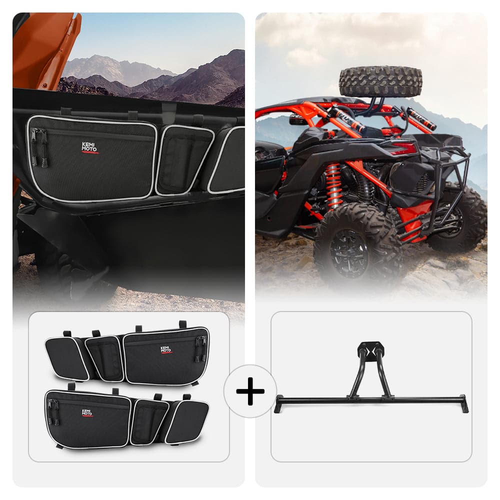 Photo of Kemimoto Front Door Storage Bags & Spare Tire Mount for Can-Am Maverick X3/MAX by Kemimoto - Premium for UTVs / Side by Sides