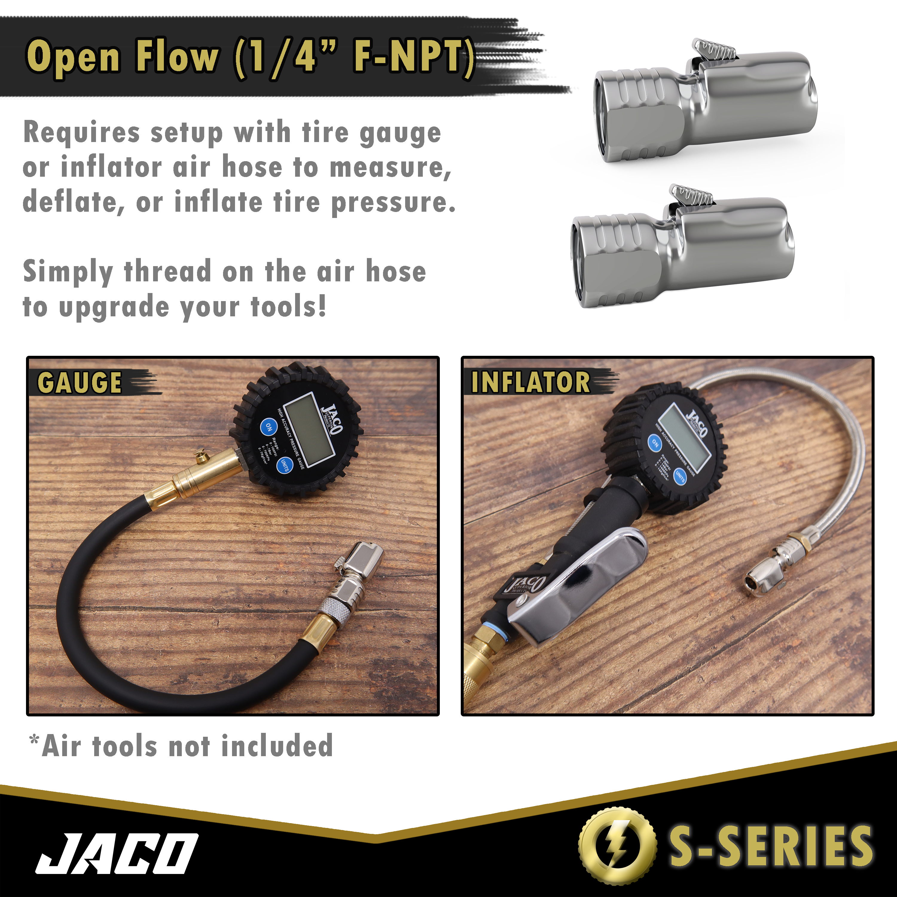 Photo of Lightning™ S-Series Tire Air Chuck | Open Flow, 1/4" F-NPT by JACO - Premium Air Chuck for UTVs / Side by Sides