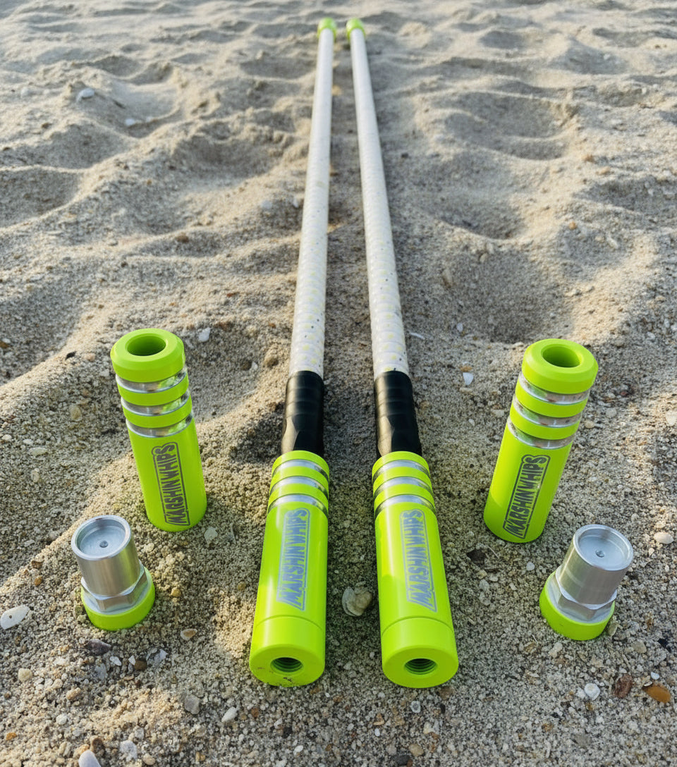 Photo of Game Changer LED Whip Set - Green, White & Red by Marshin Whips - Premium for UTVs / Side by Sides