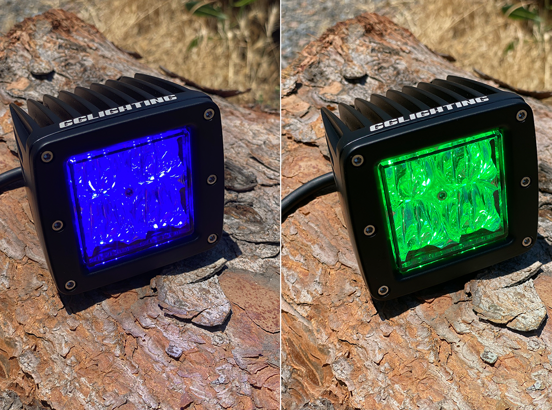 Photo of Blue / Green Dual Color Off Road LED Pod by GGLighting - Premium Light Pods for UTVs / Side by Sides