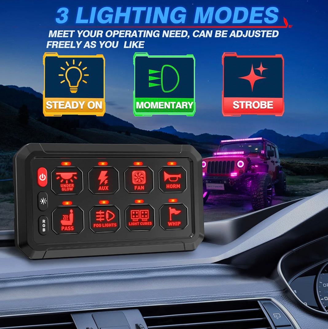 Photo of 8-Gang Switch Panel With RGB And Remote Control Bluetooth App by GGLighting - Premium for UTVs / Side by Sides