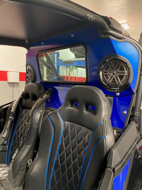 Photo of POLARIS RZR TURBO S REAR WINDSHIELD W/ SPEAKERS CUT-OUT 2018+ by Dirt Warrior Accessories - Premium WINDSHIELD for UTVs / Side by Sides