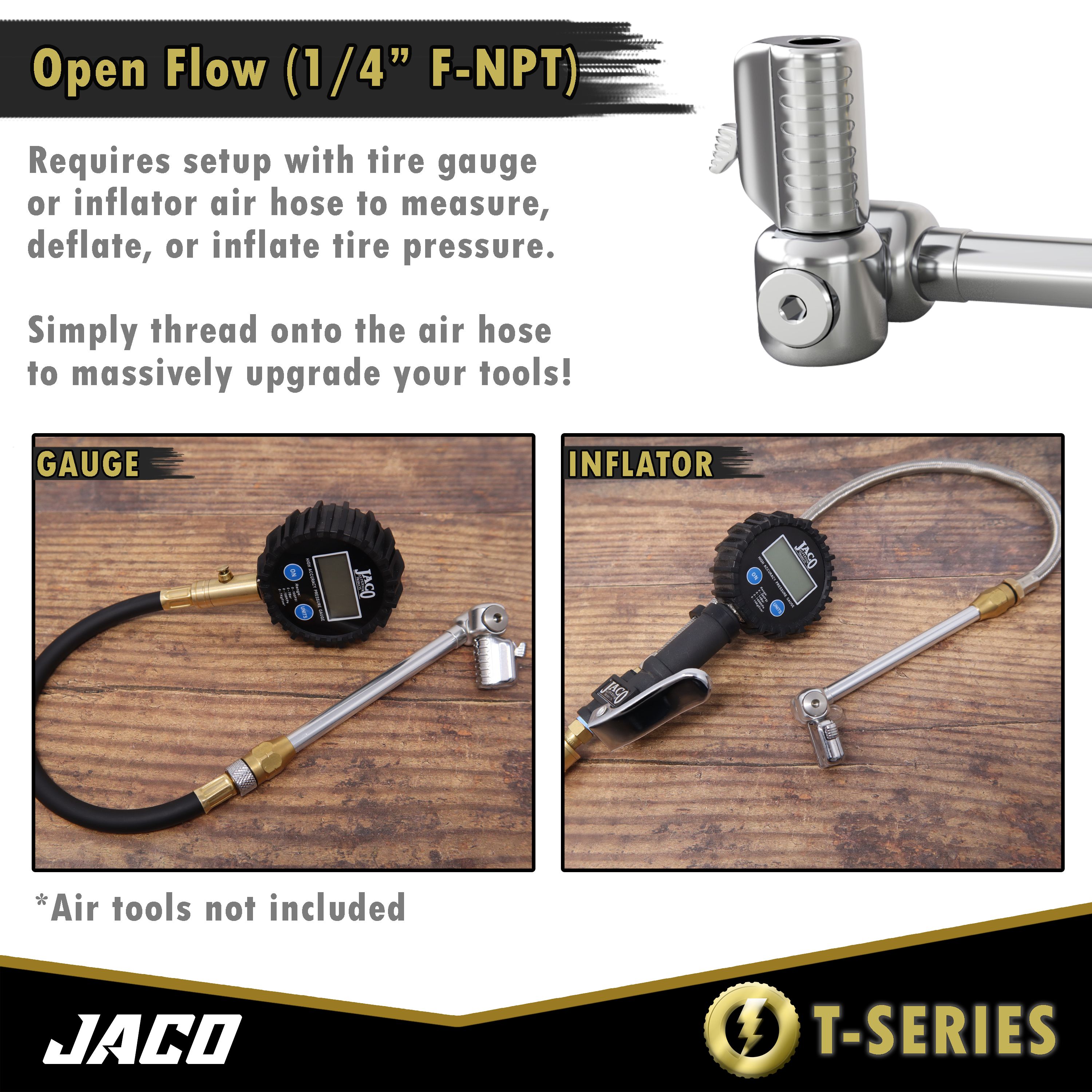 Photo of Lightning™ T-Series Tire Air Chuck | Open Flow, 1/4" F-NPT by JACO - Premium Air Chuck for UTVs / Side by Sides