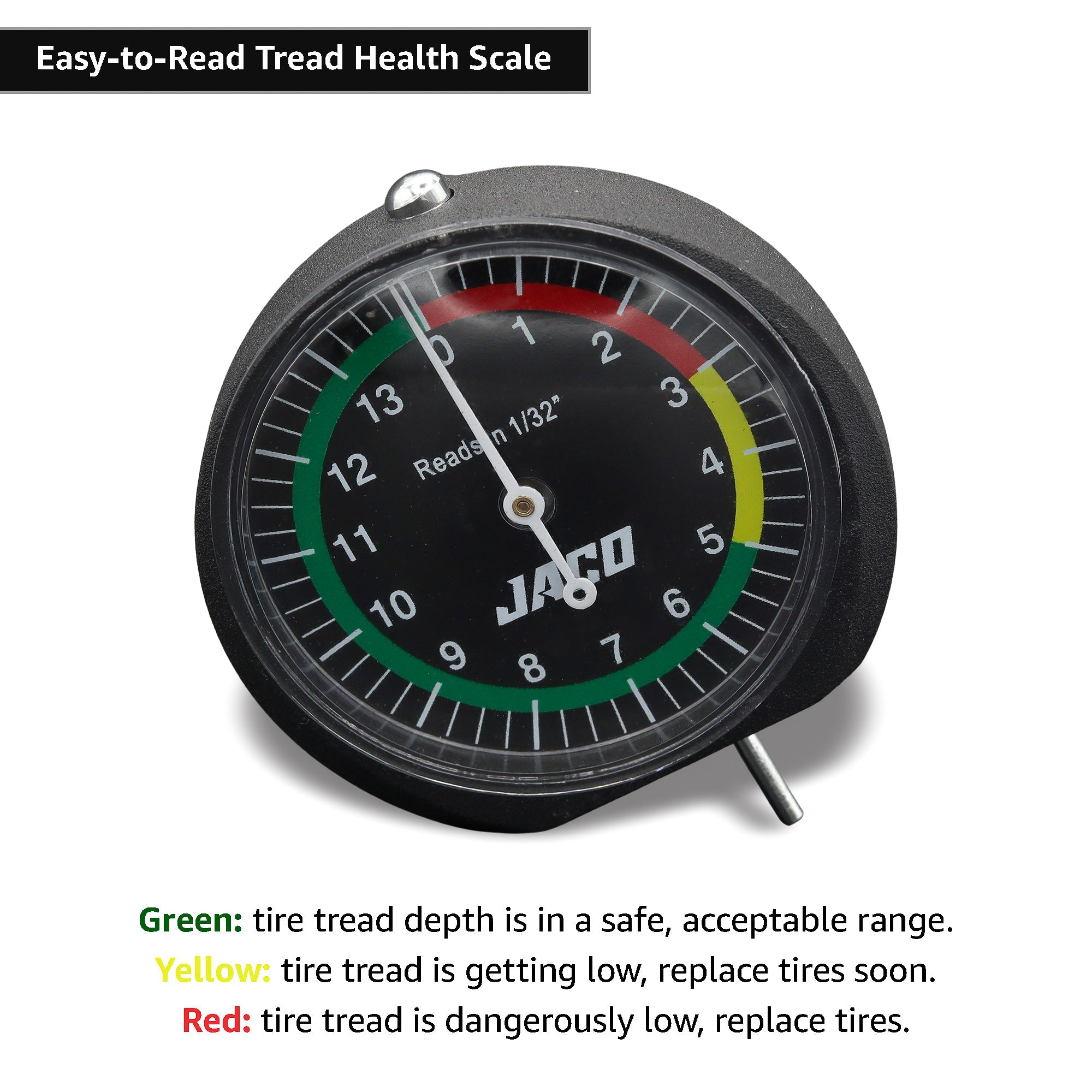 Photo of TreadPro Tire Tread Depth Gauge, Dial Type (Reads in 1/32 inch) by JACO - Premium Tread Depth Gauge for UTVs / Side by Sides
