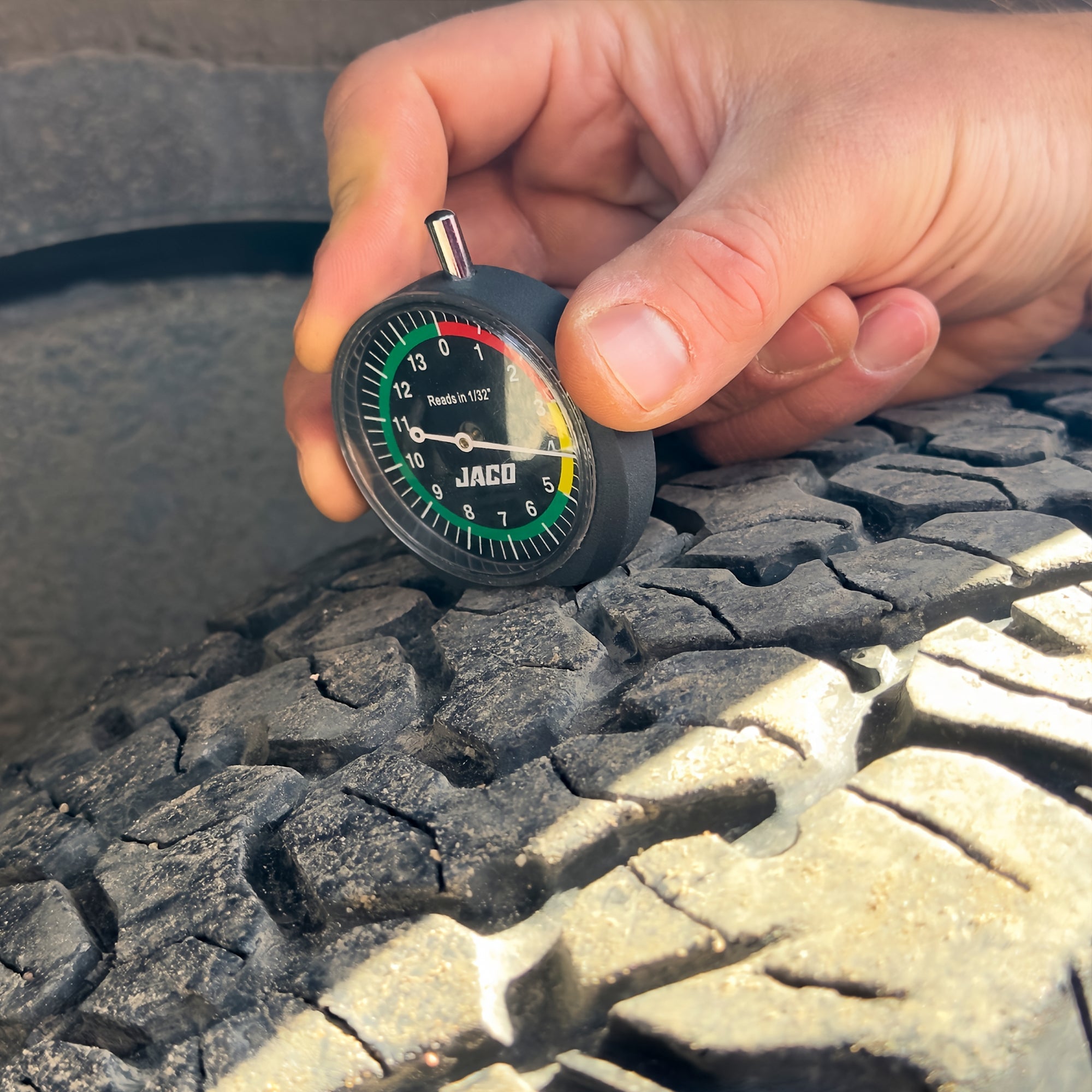 Photo of TreadPro Tire Tread Depth Gauge, Dial Type (Reads in 1/32 inch) by JACO - Premium Tread Depth Gauge for UTVs / Side by Sides
