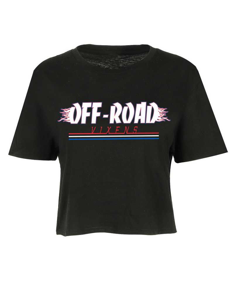Photo of USA Hell on Wheels Cropped Tee by OFF-ROAD VIXENS CLOTHING CO. - Premium Ladies Tees for UTVs / Side by Sides