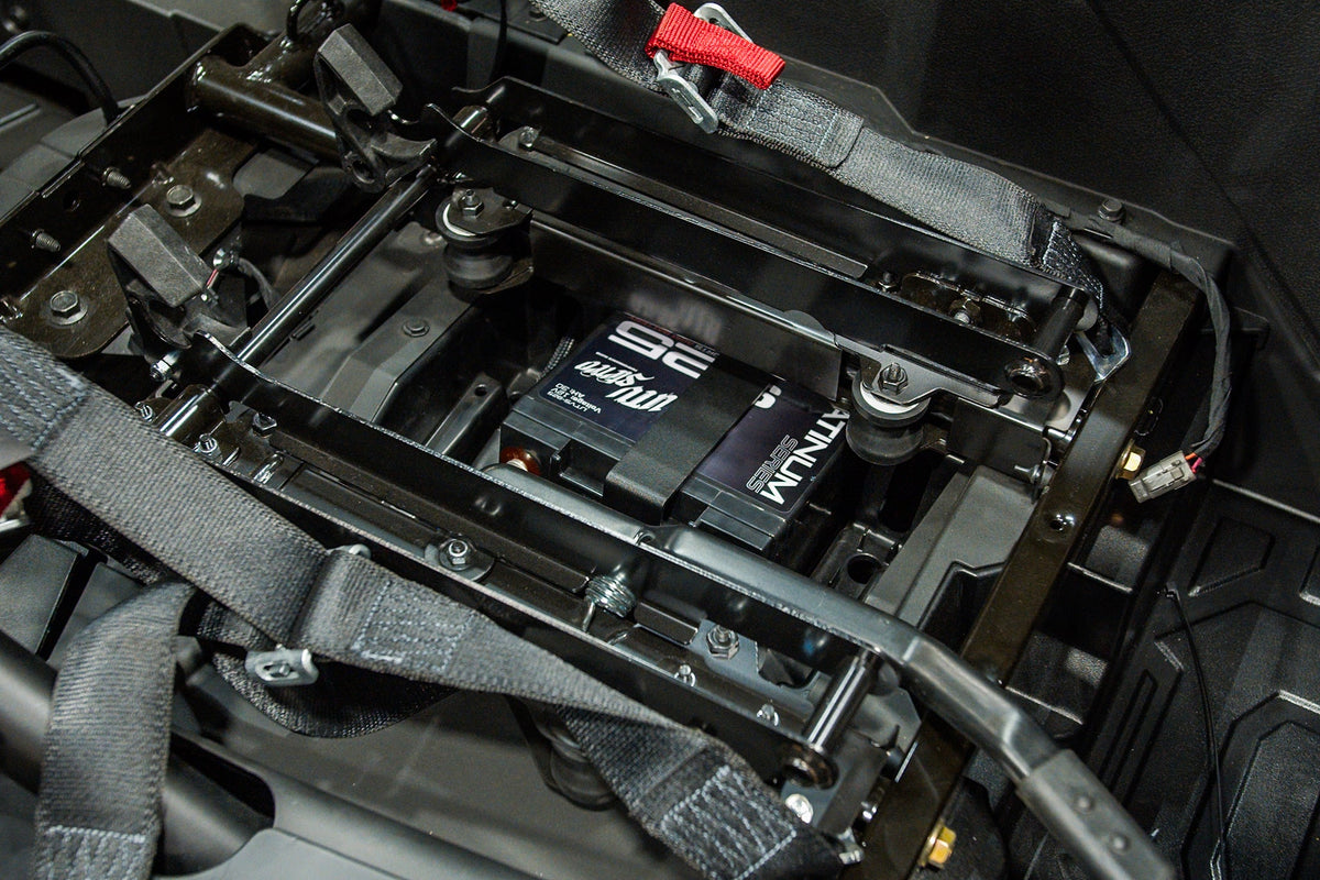 UTV Stereo dual battery kit installed in a 4-seat RZR Pro Series