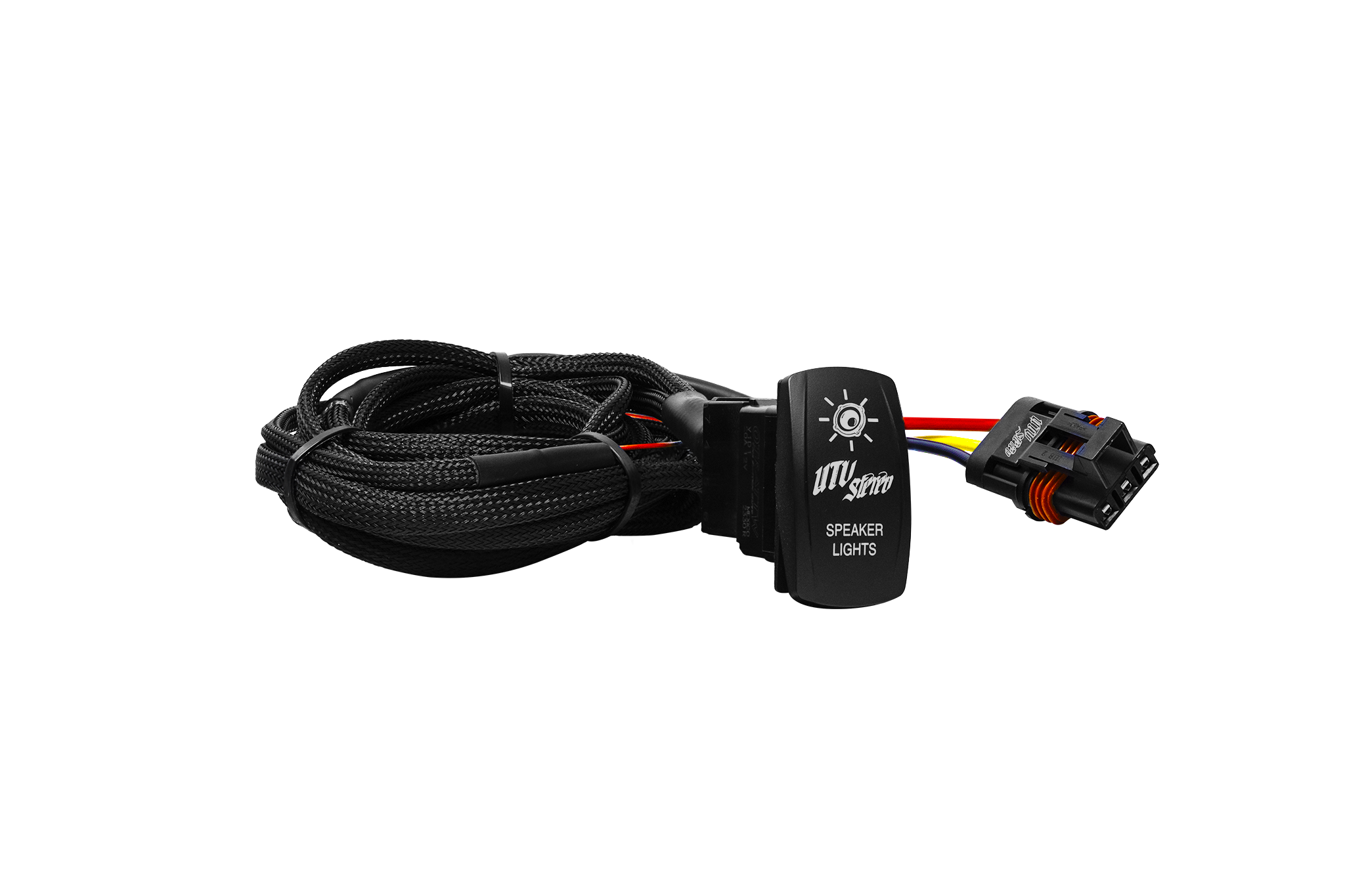 Photo of RZR® Pro Series Low Current Harness + Rocker Switch & Pulse Bar Plug | UTVS-PRO-HRN-LC-RKR by UTV Stereo - Premium Pulse Bar Plug Source Unit Wire Harness for UTVs / Side by Sides