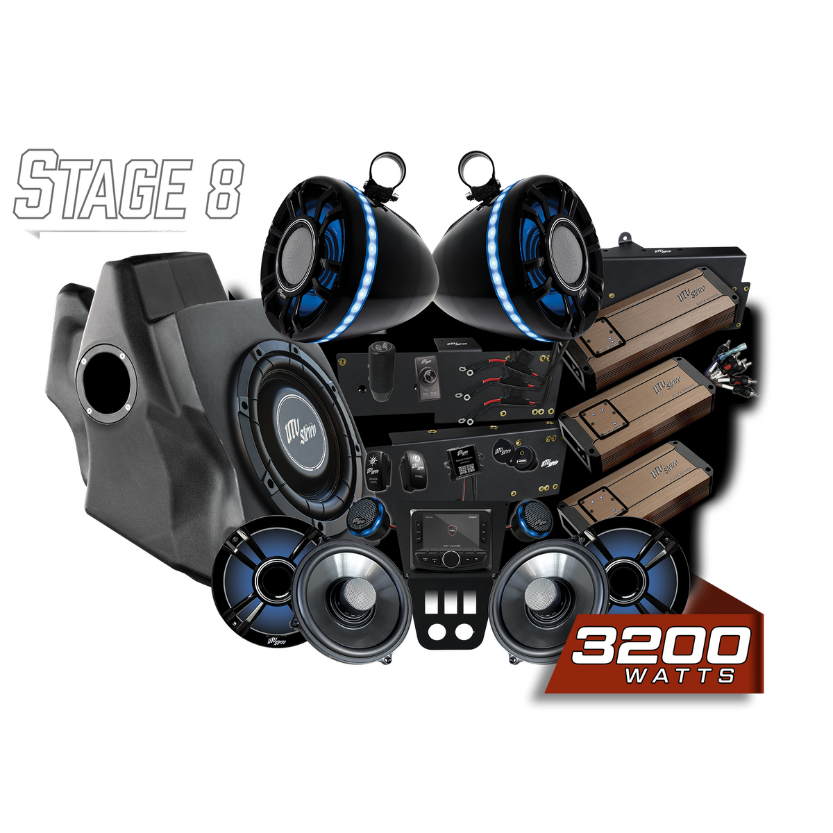 UTV Stereo RZR Pro Elite Stage 8 sound system components