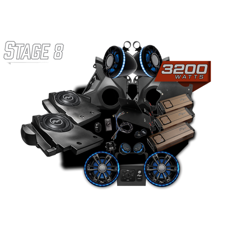 UTV Stereo Can-Am Maverick R Elite Stage 8 stereo kit components