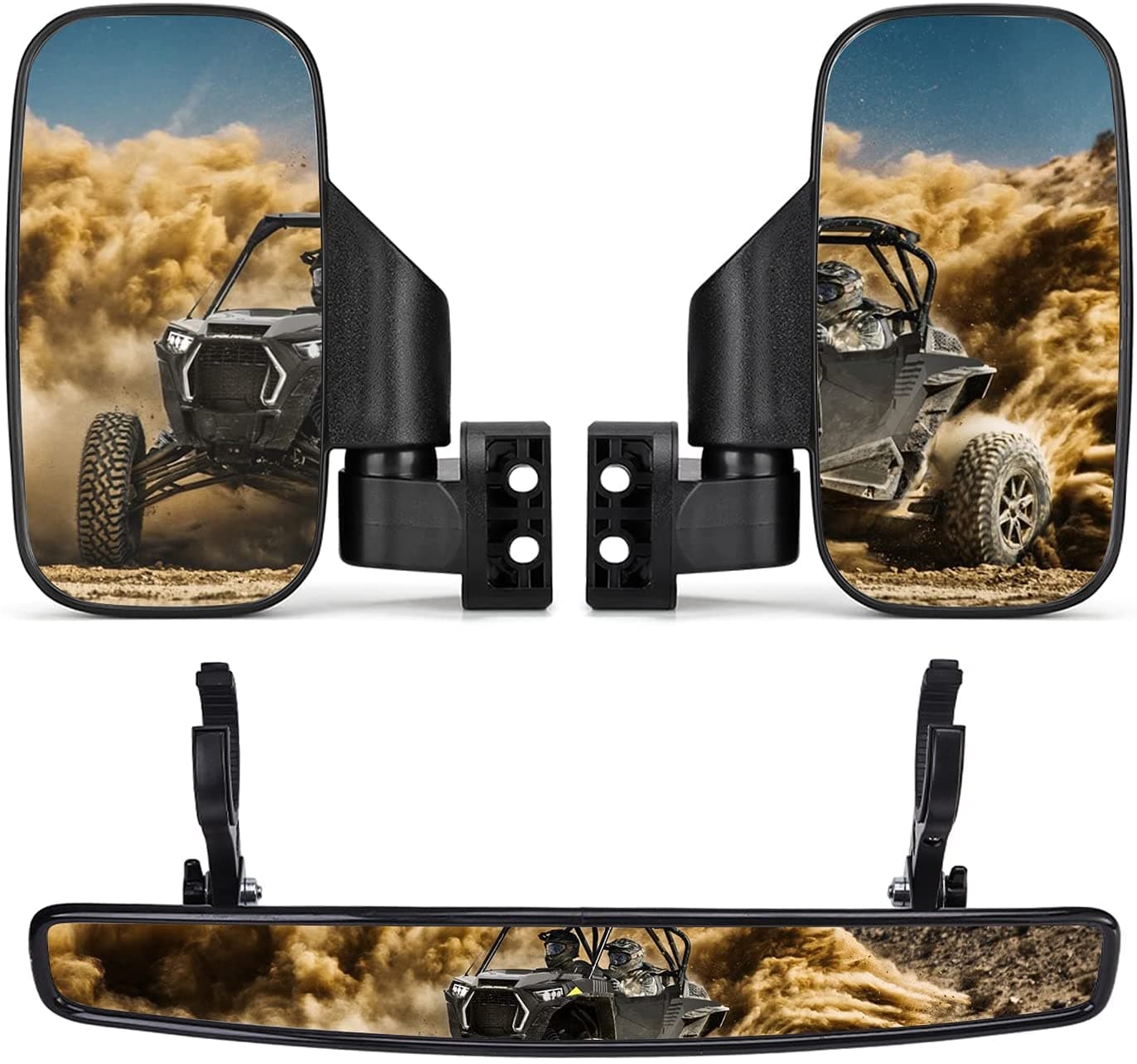 Photo of Side Mirrors and Rear Mirror for Can Am Commander 1.75" to 2" Roll Bar by Kemimoto - Premium for UTVs / Side by Sides