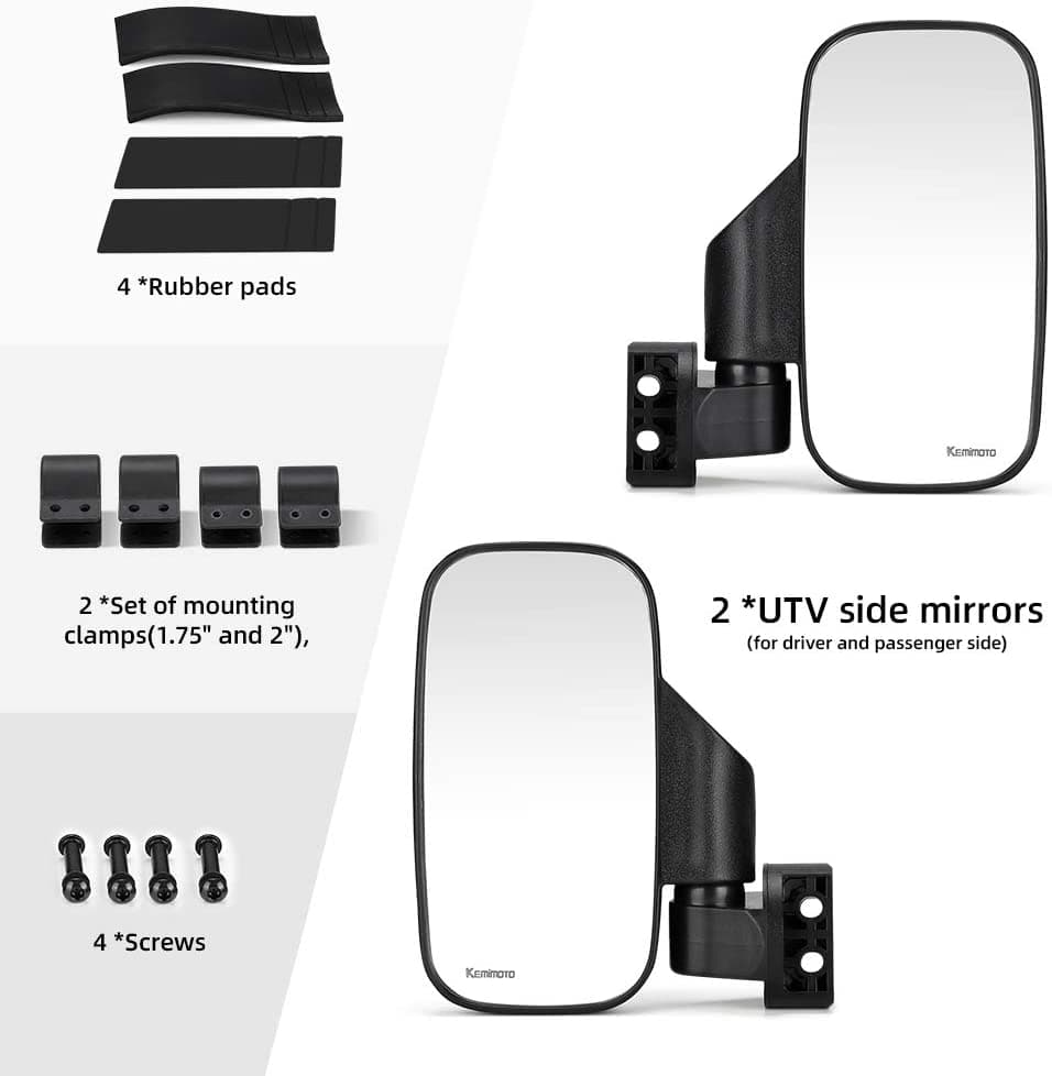 Photo of Side Mirrors and Rear Mirror for Can Am Commander 1.75" to 2" Roll Bar by Kemimoto - Premium for UTVs / Side by Sides